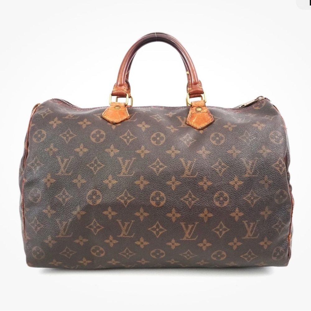 LOUIS VUITTON LV Monogram Speedy 35 Hand bag Brown France 892EC Auth #53491A